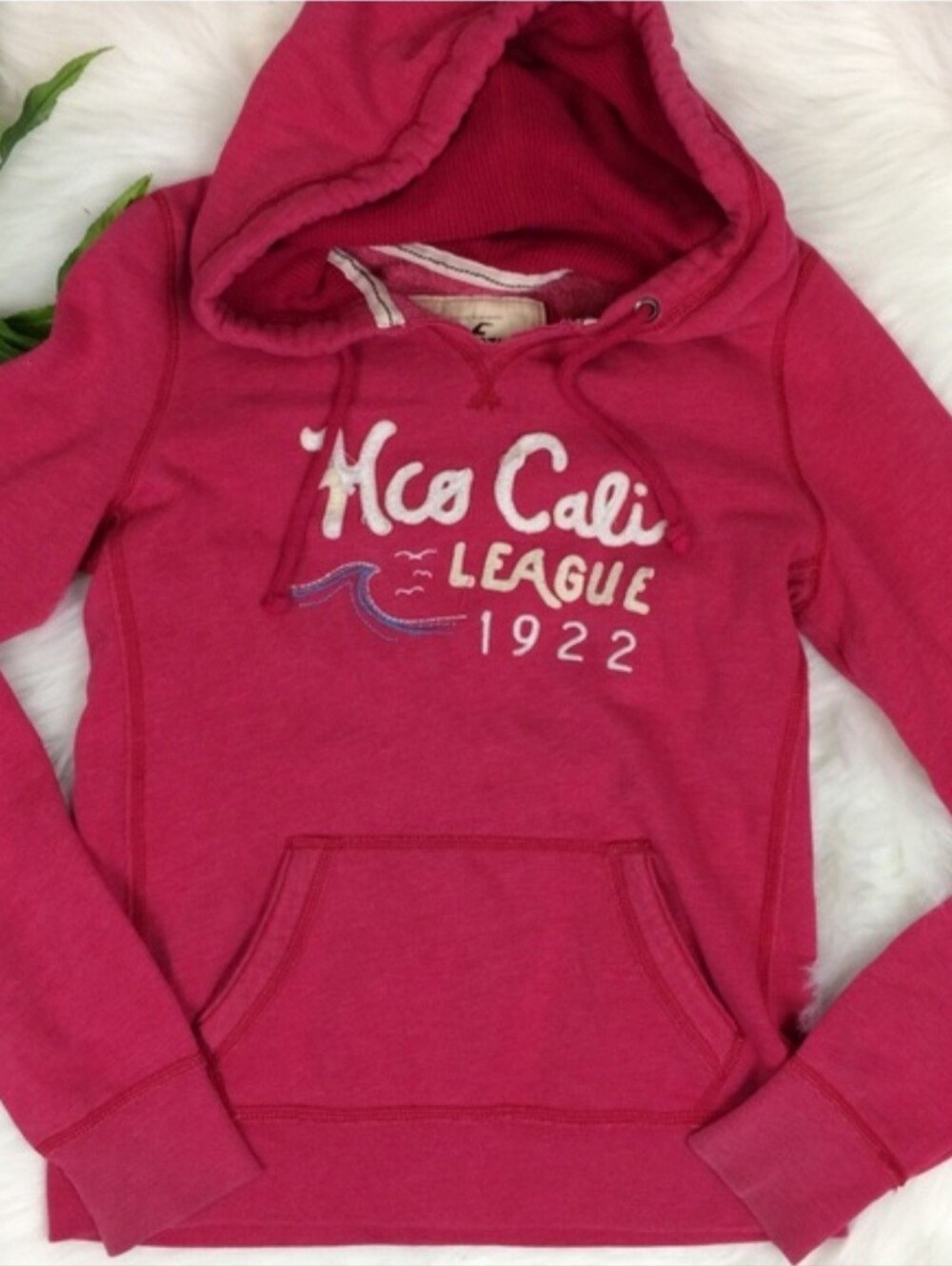 VTG Hollister Y2K Patch Logo Hoodie - Fuschia - Waffle Fabric In Inner Hood